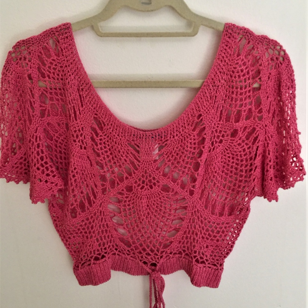 Marciano Coral Silk Crochet Cropped Blouse XS NWOT